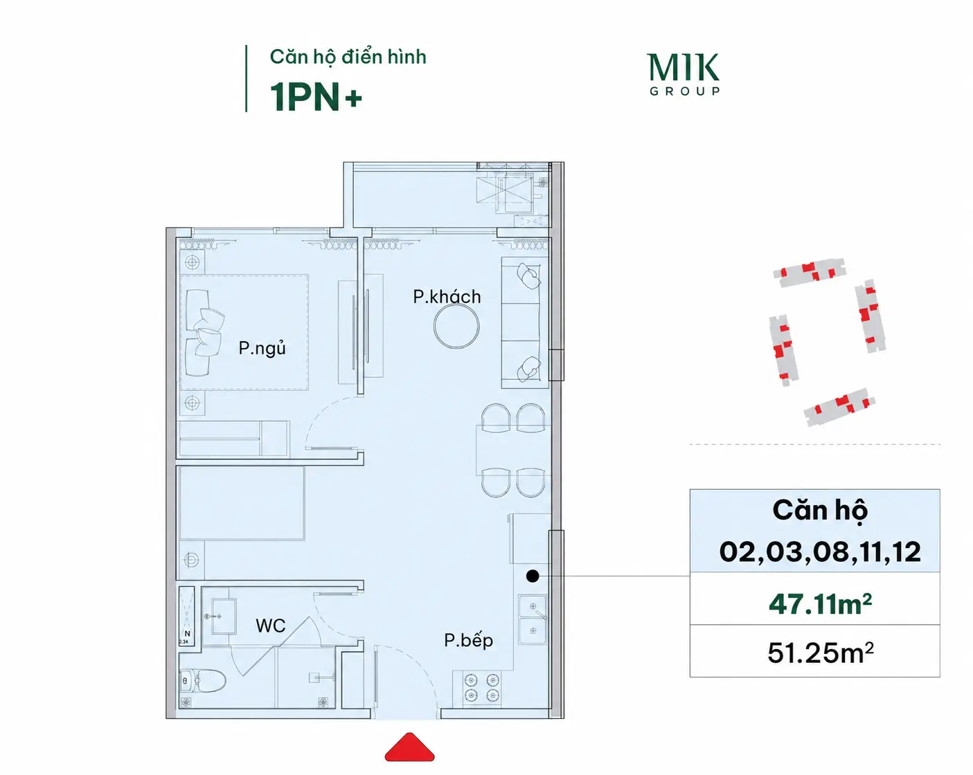 Layout thiết kế căn hộ 1PN+ Imperia Royal Island