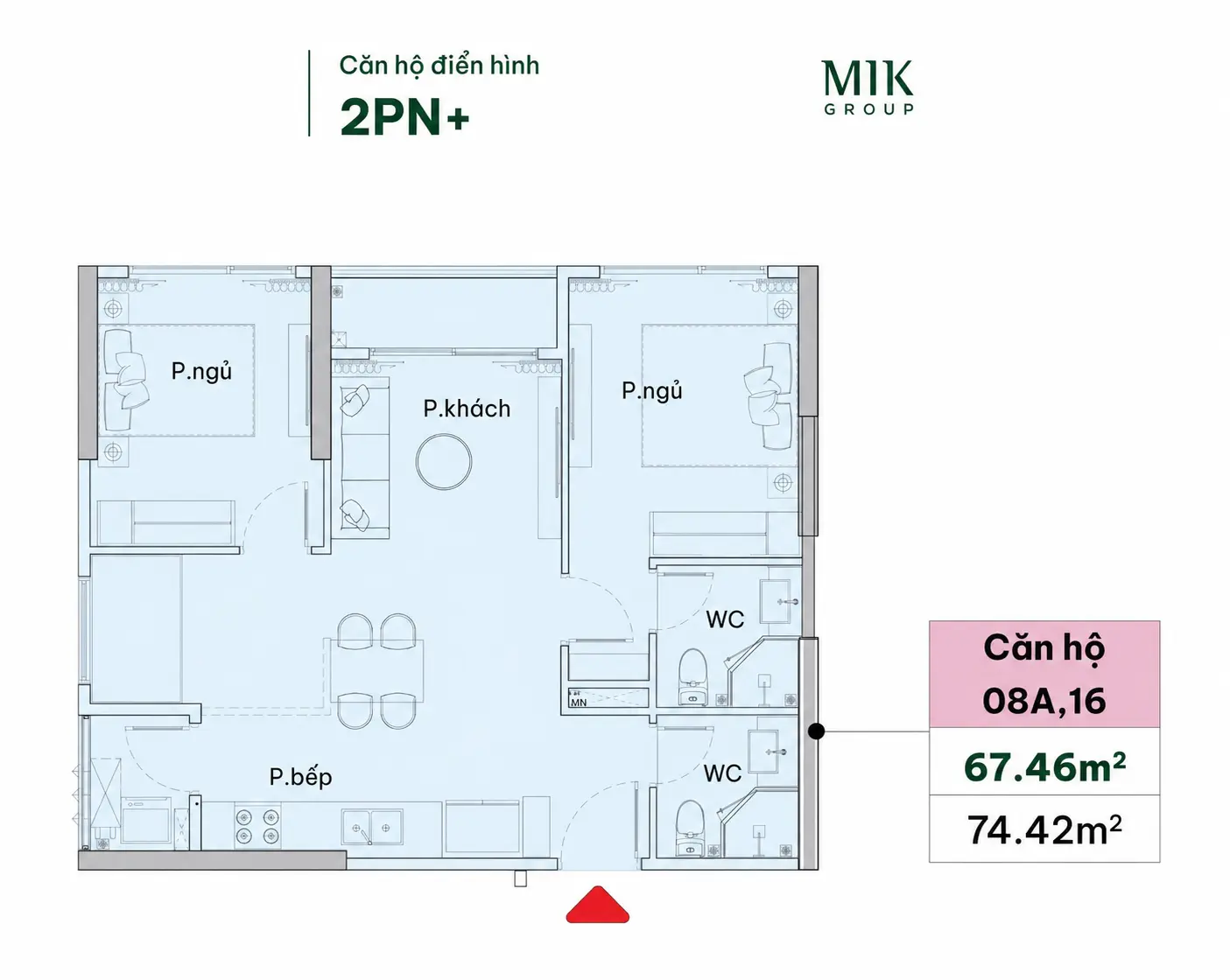 Layout thiết kế căn hộ 2PN+ Imperia Royal Island